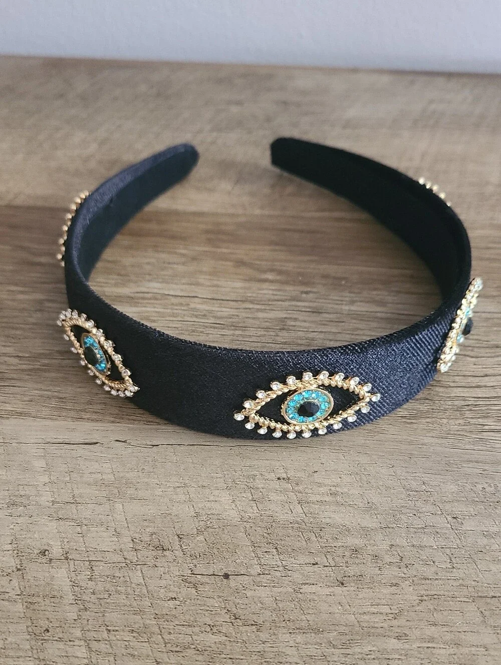 🧿 Evil Eye Jeweled Velvet Black Headband